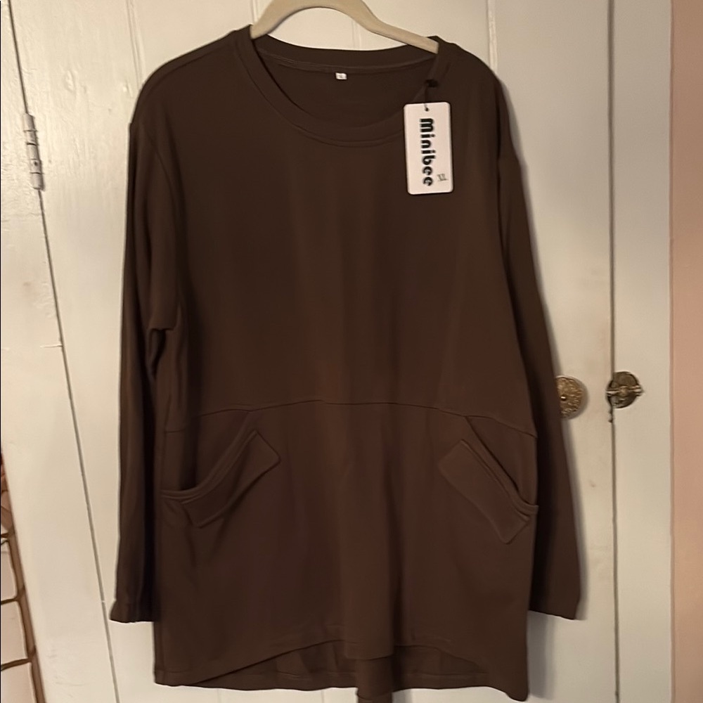 Women’s Minibee Brown Long Sleeve Tunic with Pockets XL NWT